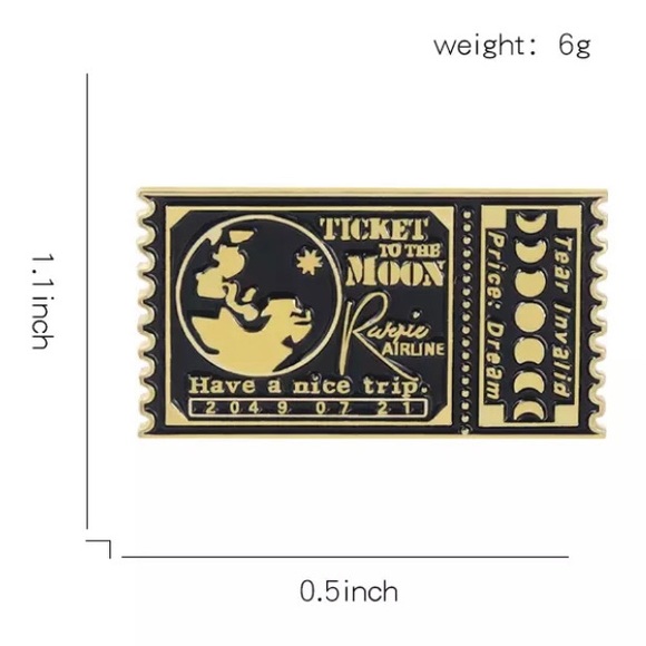 6/$30 Ticket To The Moon Phases Enamel Pin - Picture 2 of 3